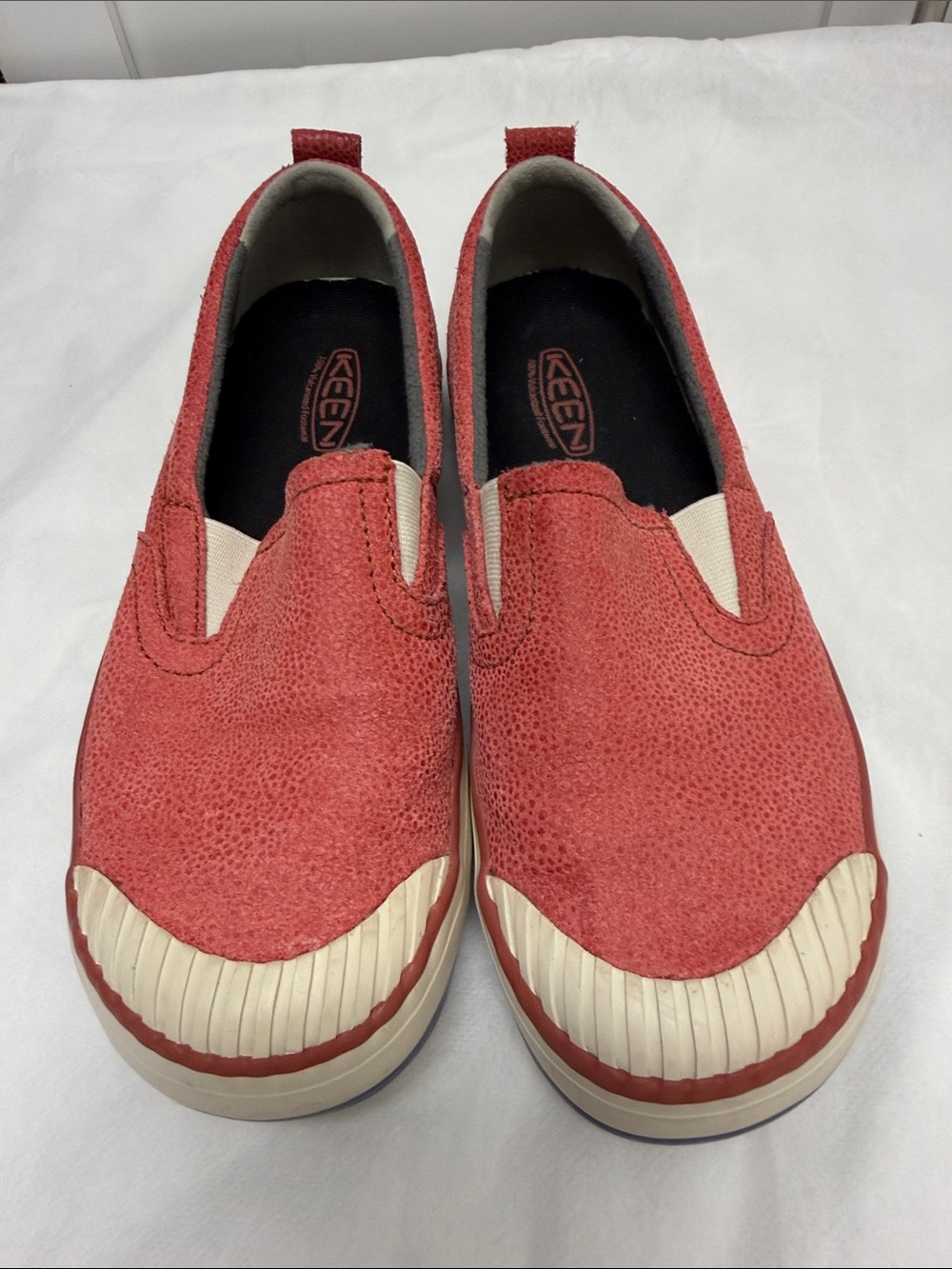 Keen Women Coral Slip-On Sneakers with Cream Toe